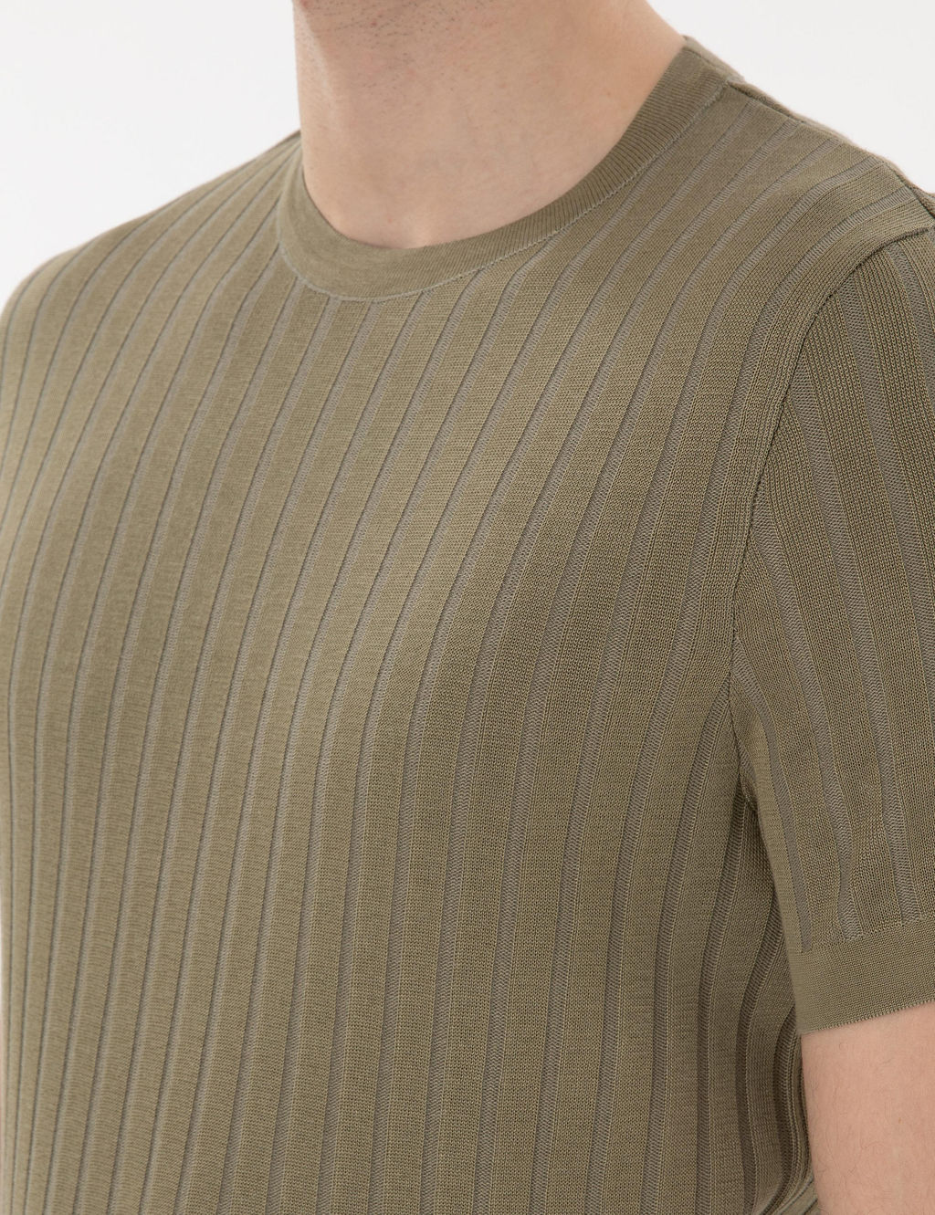 Haki Slim Fit Bisiklet Yaka Triko Ti__rt - Pierre cardin фото 7
