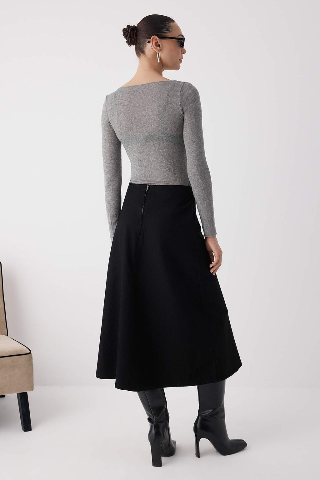 Wardrobe Essentials Siyah Kemerli Maxi Denim Etek | TWOAW26ET00024 - Trendyolmilla фото 4