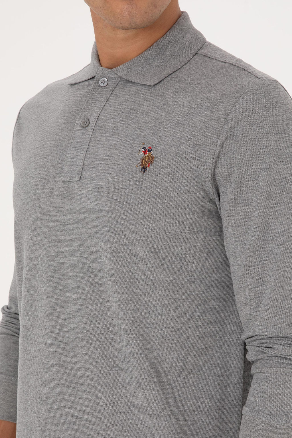Erkek Regular Fit Polo Yaka Gr_ Melanj Basic Sweatshirt Sepette S_rpriz _ndirim - U.s. polo assn фото 7