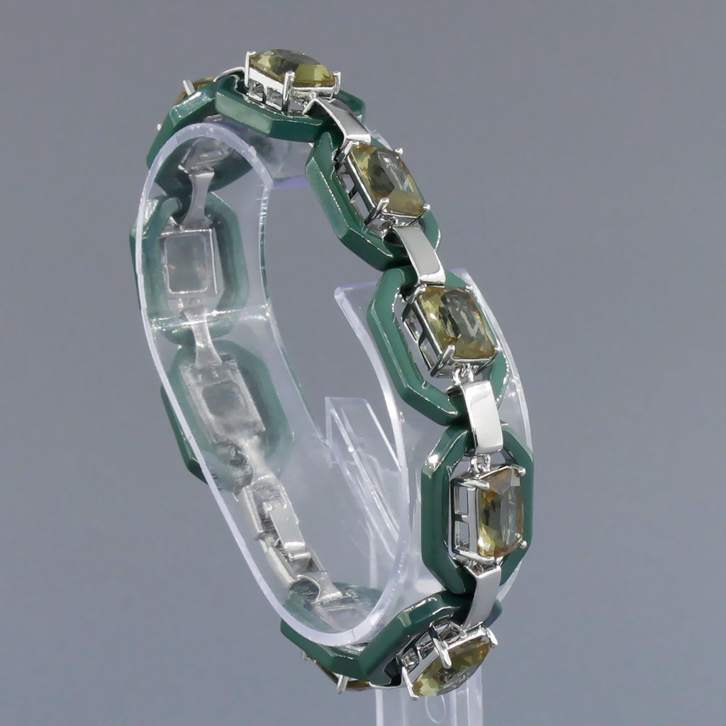 Браслет Октагон из зеленой керамики с Султанитом покрытие светлый металл, длина 18см - Agat77 фото 2