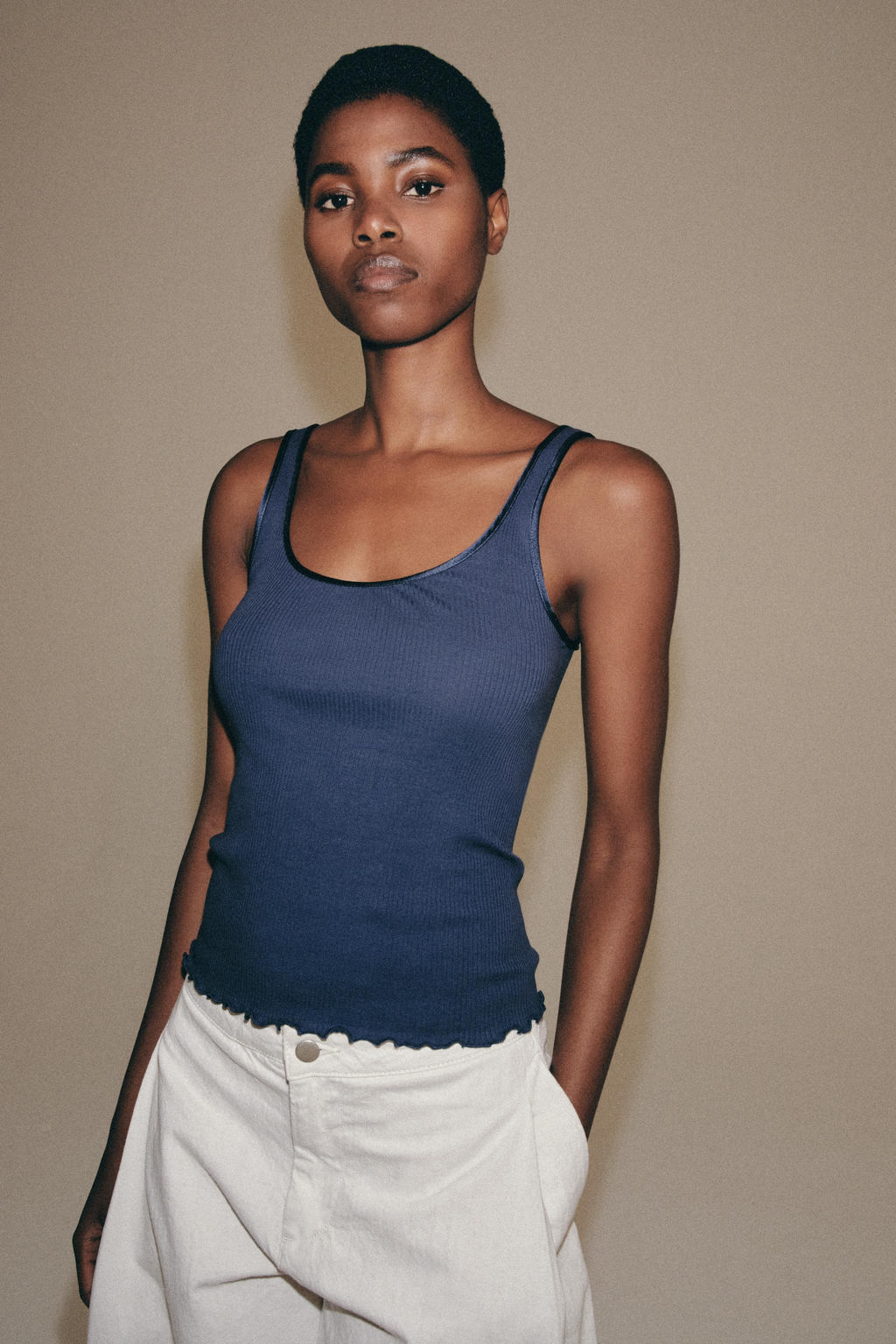 CAMISETA RIB TIRANTES ALGOD?N / Azul - Zara фото 4