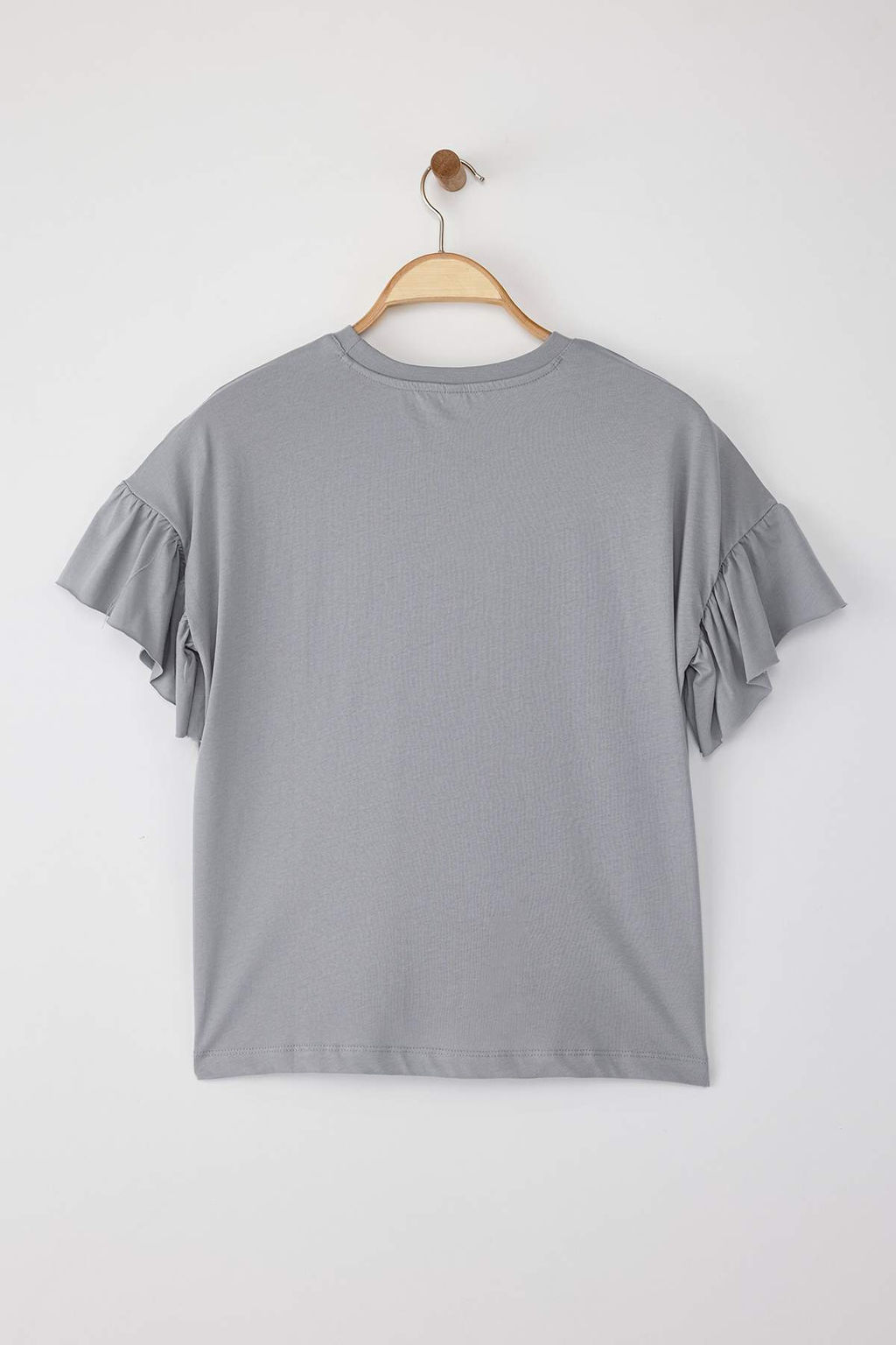 Gri %100 Pamuk F?rf?r Detayl? Basic Bisiklet Yaka Orme T-Shirt TWOSS22TS2429