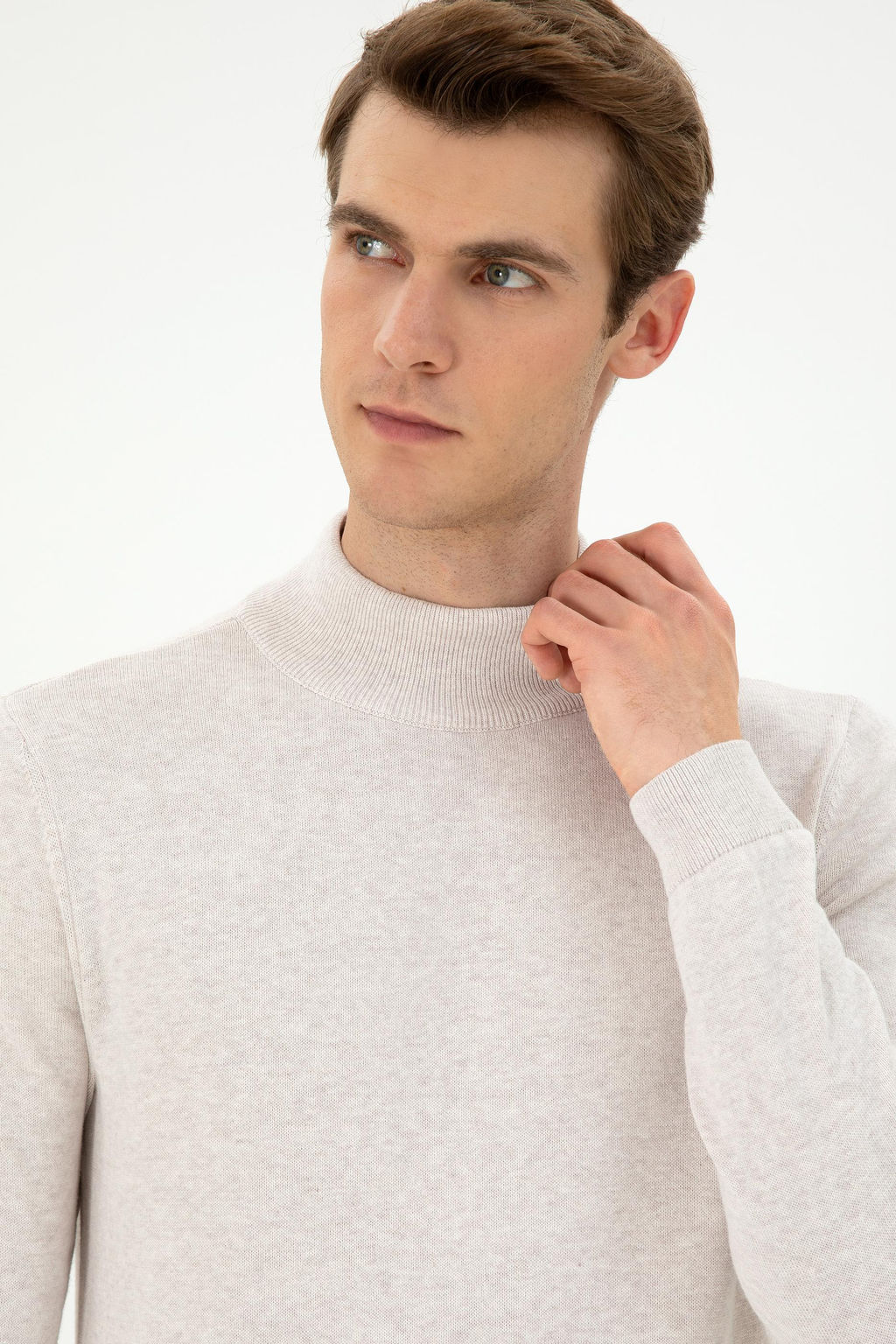 Erkek Slim Fit Yar_m Bal_k__ Yaka Ta_ Melanj Basic Kazak