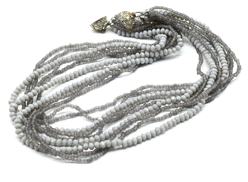Бусы из бисера с цирконом 9 нитей цв.серый, 48см