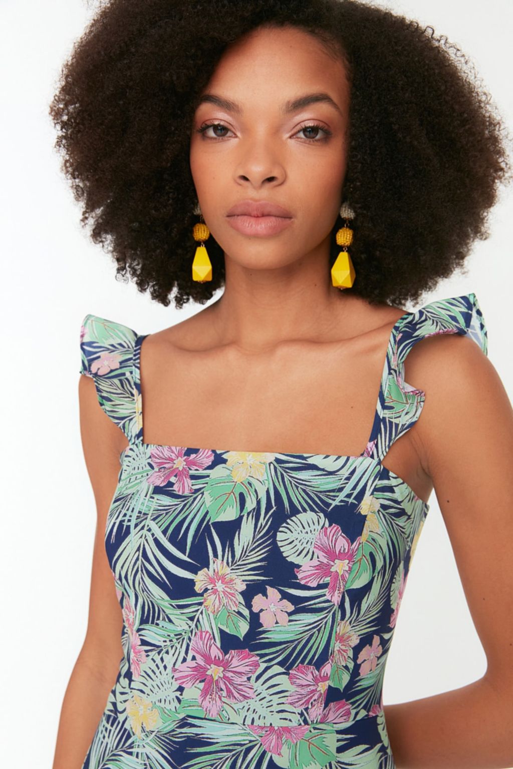 TRENDYOLMILLA Lacivert Fitted/Vucuda Oturan Ask?l? Cicekli Mini Dokuma Elbise TWOSS22EL1485  фото 4