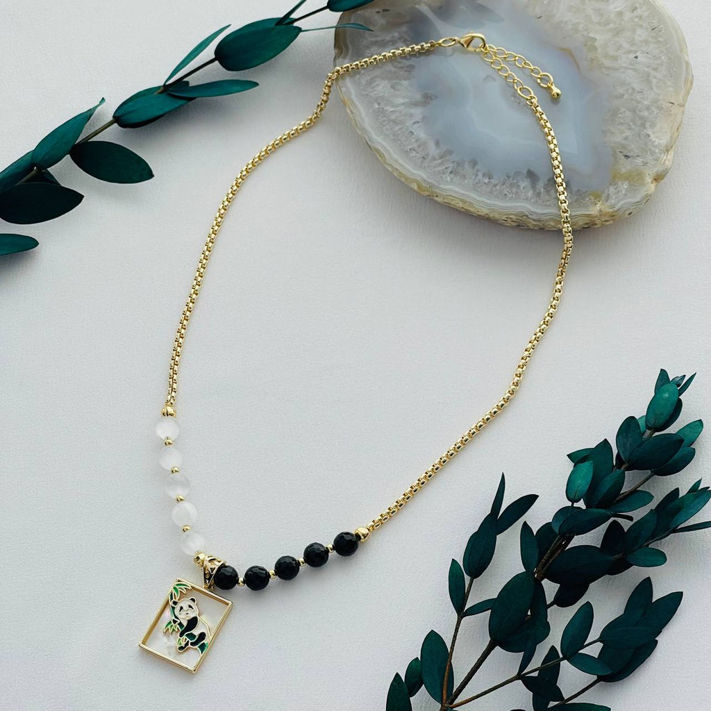 Колье на цепочке с подвеской из Селенита и черного Агата 40 см +