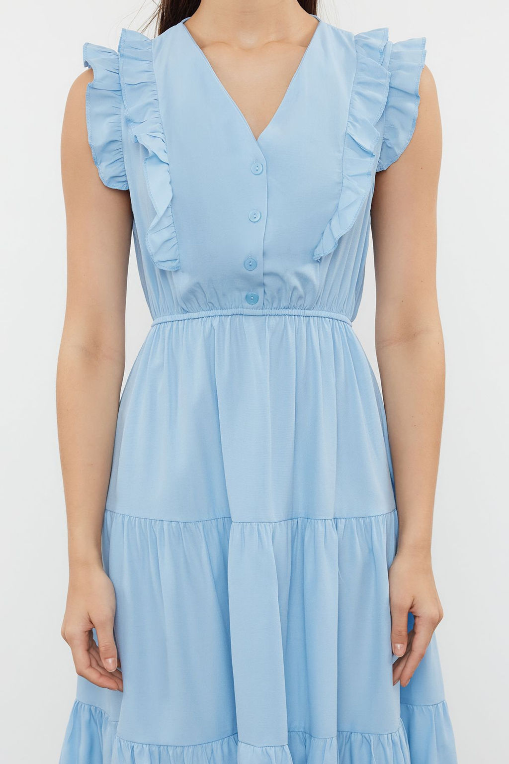 TRENDYOLMILLA Siyah Duz Midi Skater Form F?rf?r Detayl? Dokuma Elbise TWOSS24EL01073 фото 3