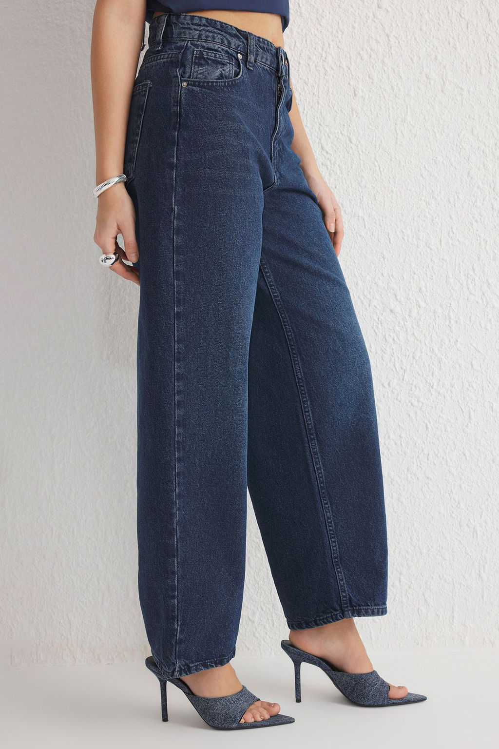 Koyu Mavi Yuksek Bel Baggy Jeans TWOSS25JE00153 - Trendyolmilla фото 3