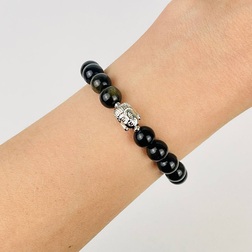 Браслет Будда из золотистого Обсидиана 19 см