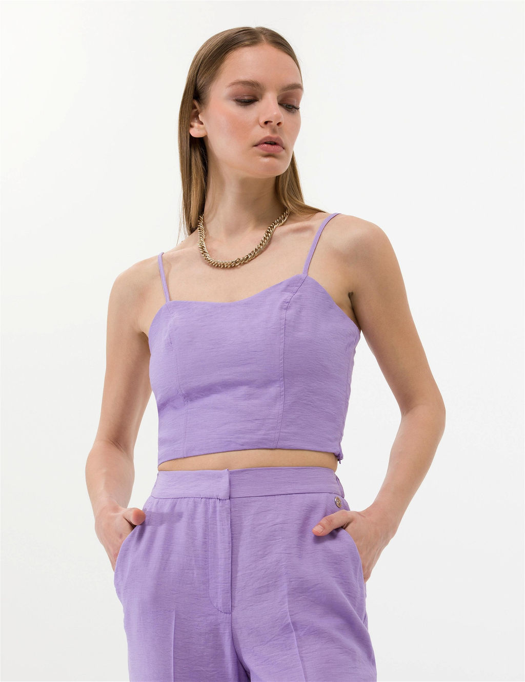 Mor Crop Top Kolsuz Bluz - Pierre cardin фото 2