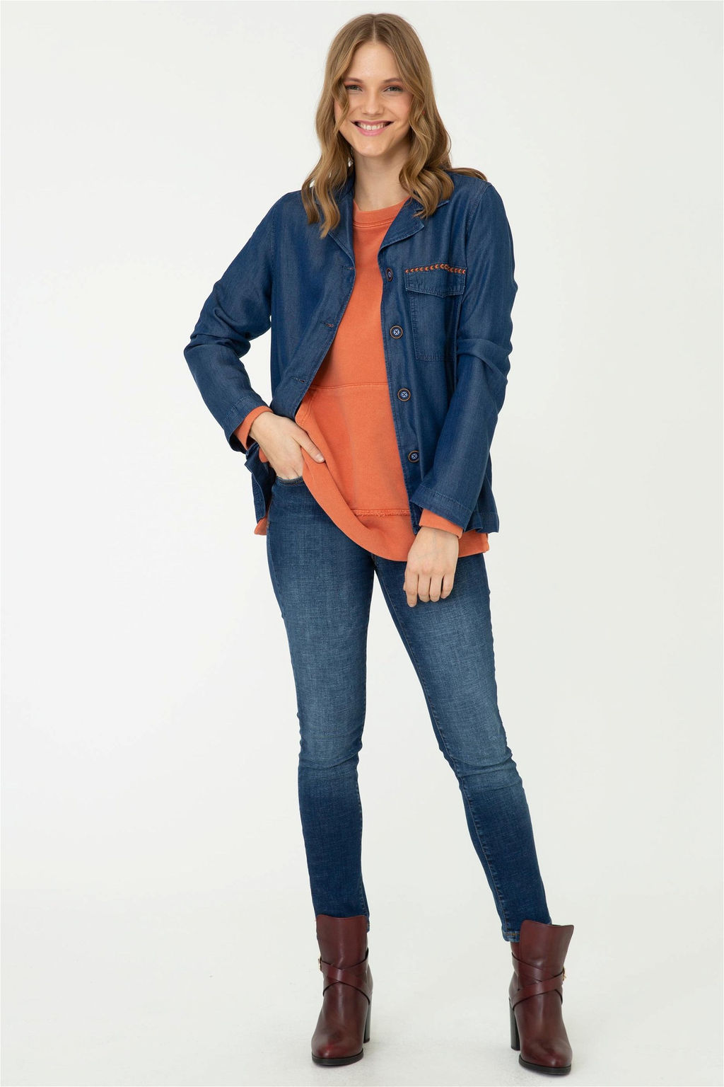 Женская темно-синяя джинсовая рубашка - U.s. polo assn фото 5