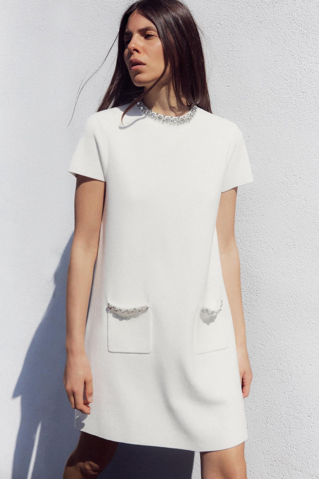 PLAIN KNIT MINI DRESS WITH RHINESTONES - Zara фото 2