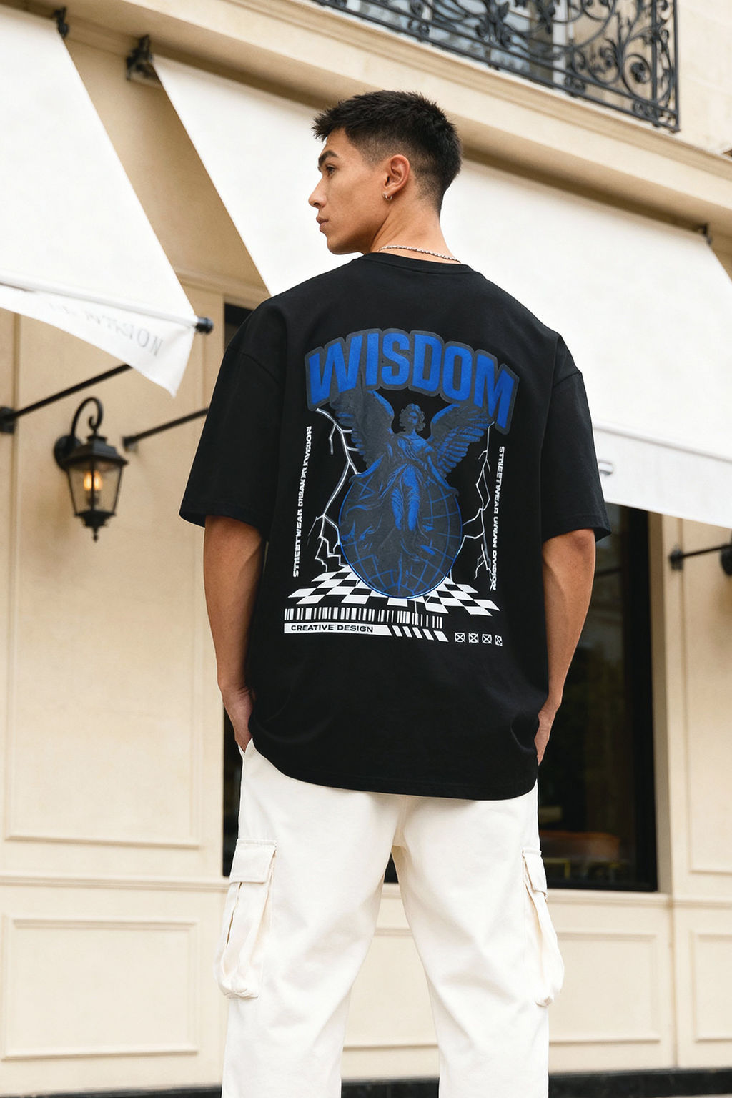 Trendyolmilla Man Siyah Oversize/Genis Kesim S?rt Yaz? Bask?l? %100 Pamuk T-Shirt TMNSS25TS00085  фото 6