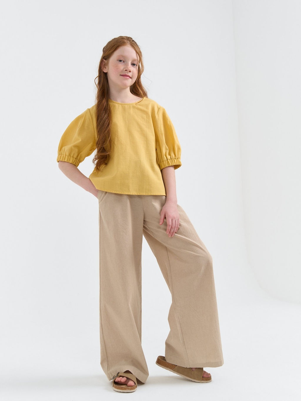 Брюки палаццо хлопковые Песок 7+ - Bungly фото 7