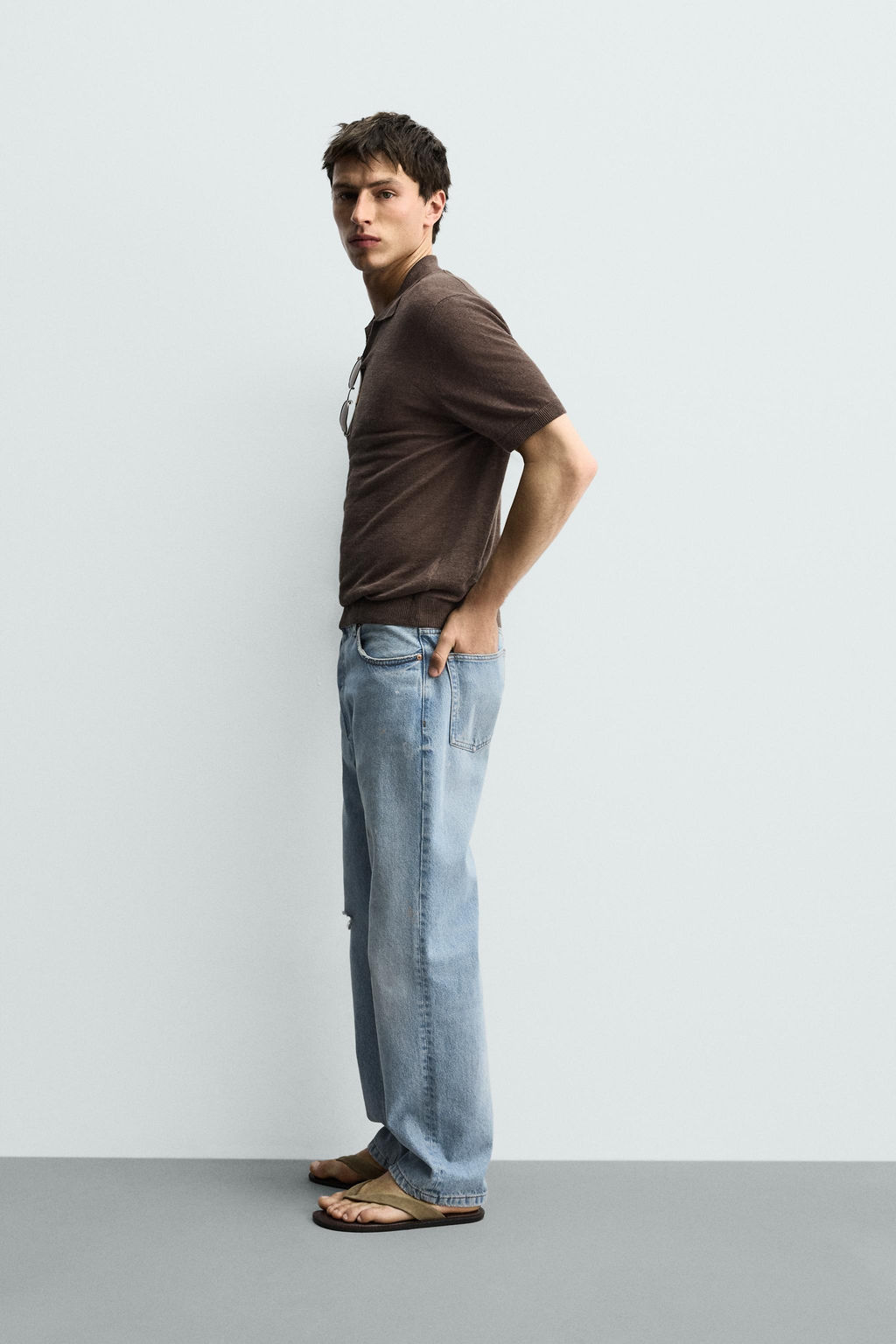 POLO PUNTO REGULAR FIT 100% LINO / Marr?n - Zara фото 5
