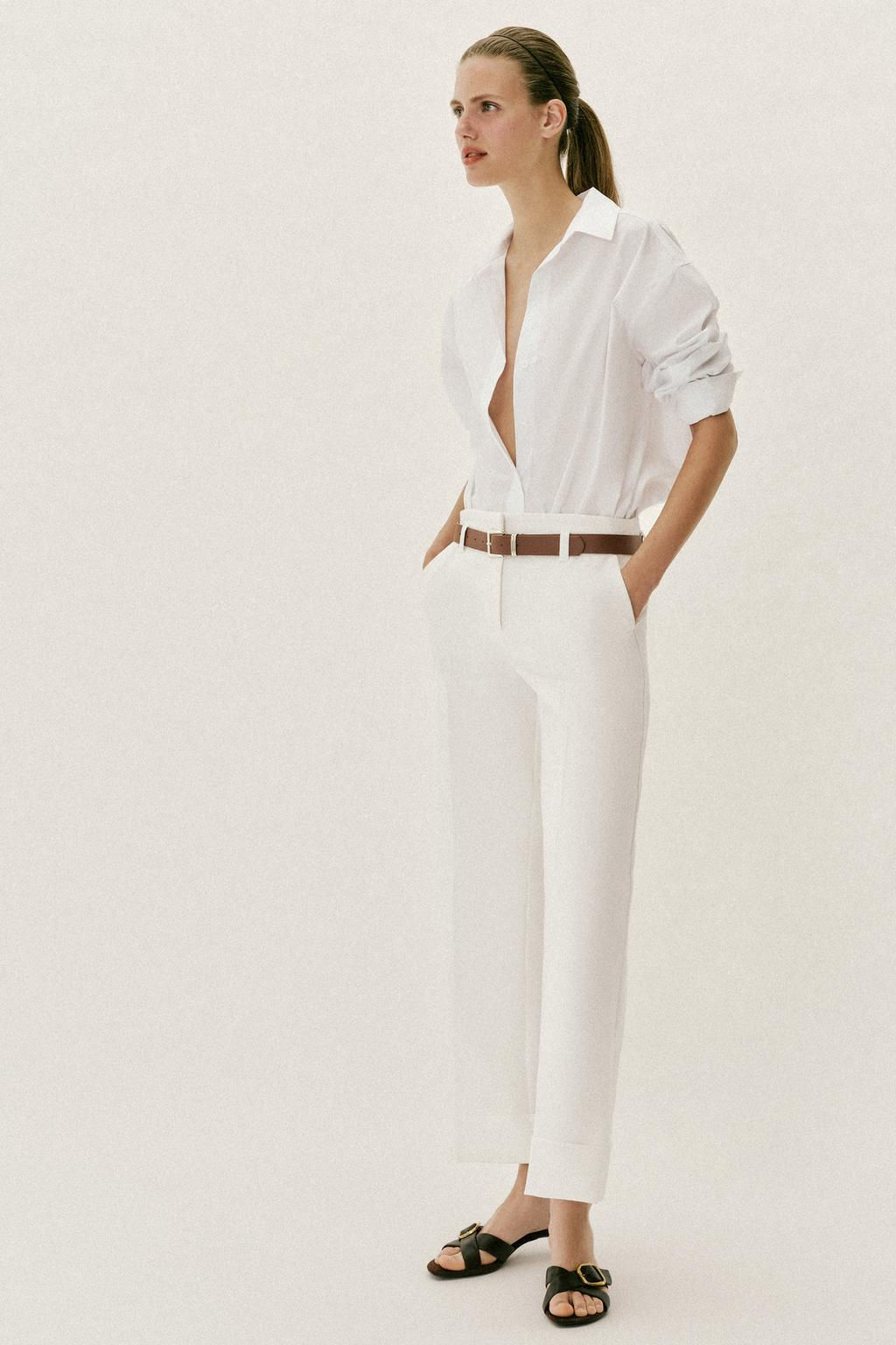 TROUSERS WITH TURN-UP CUFFS AND BELT - Zara фото 35