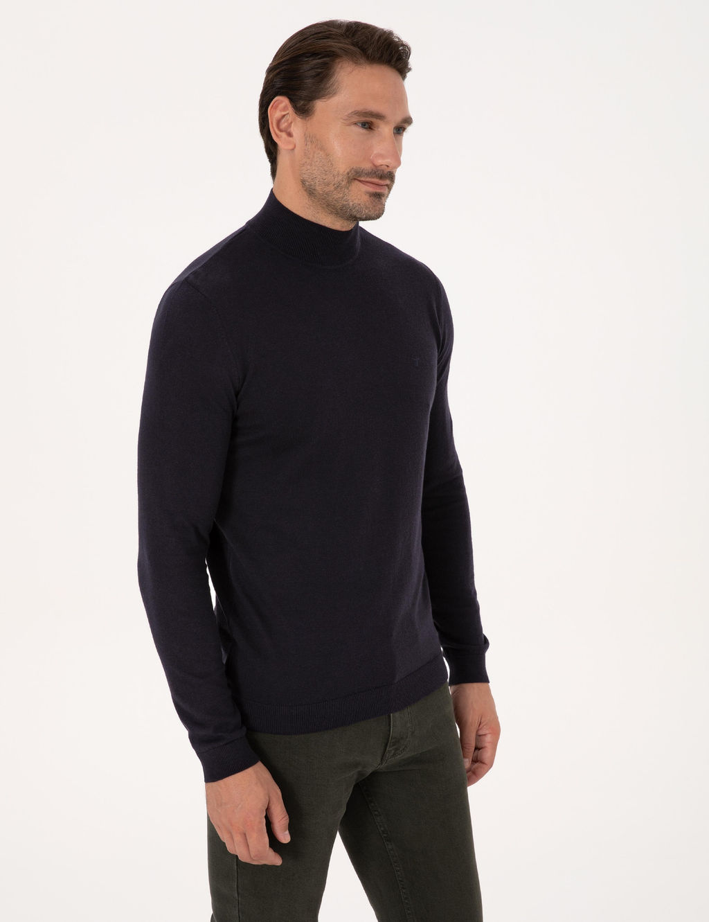 Lacivert Slim Fit Pamuk Kar___ml_ Yar_m Bal_k__ Yaka Basic Triko Kazak - Cacharel фото 3