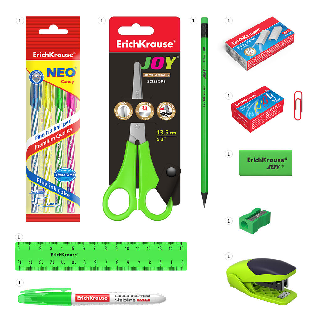 Цена за 1 шт. Набор настольный пластиковый ErichKrause® Victoria, Neon Solid, зеленый  фото 2