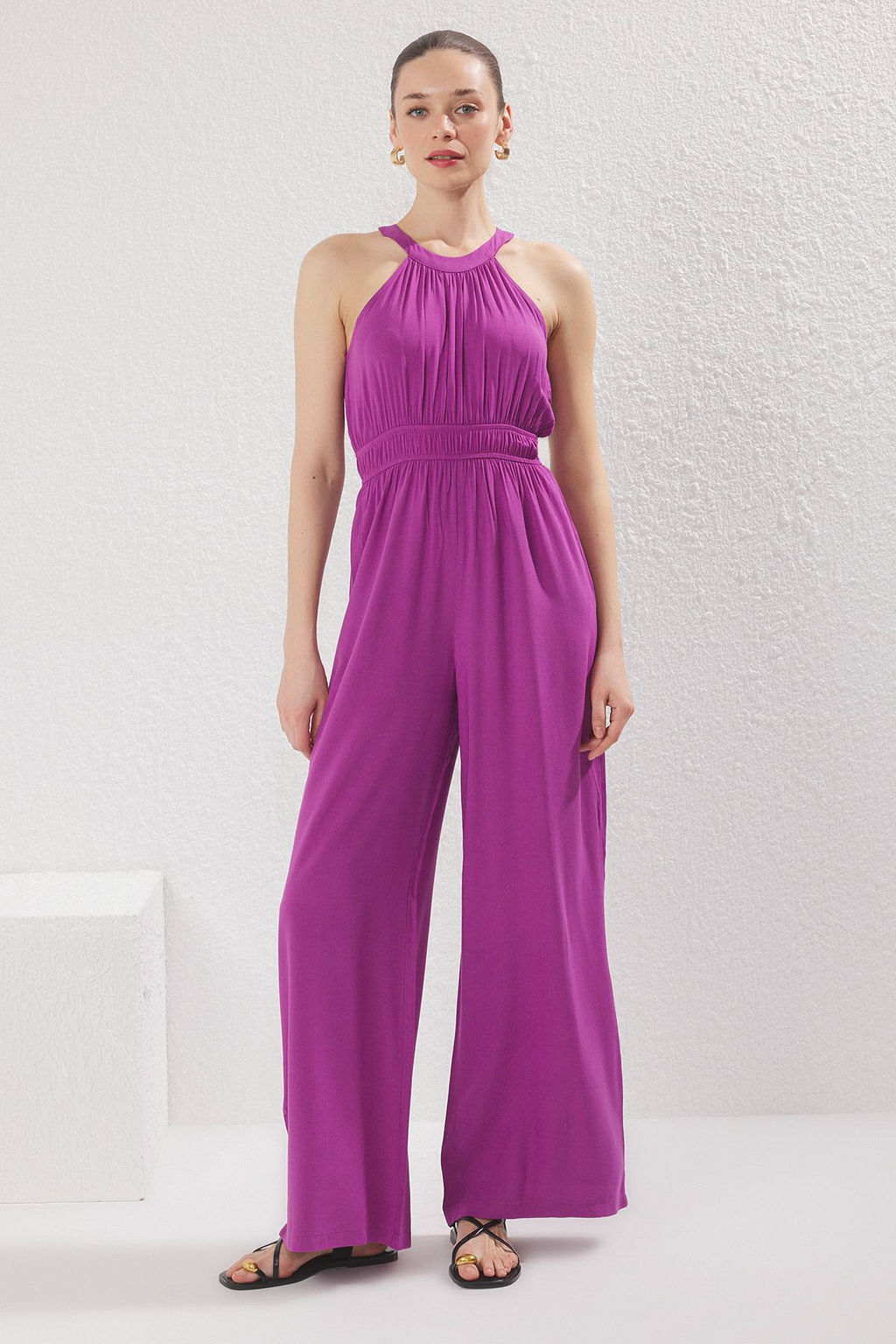 Mor Beli Buzgu Detayl? Genis Paca Maxi Dokuma Tulum TWOSS23TU00121