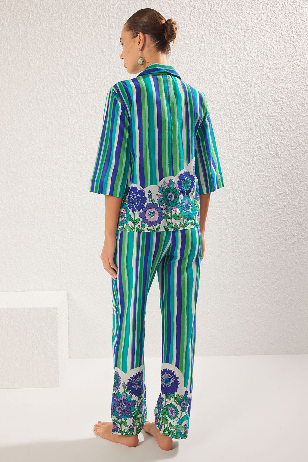 Cizgili Dokuma %100 Pamuk Plaj Gomlek-Pantolon Tak?m TBESS25AU00004 - Trendyolmilla фото 5