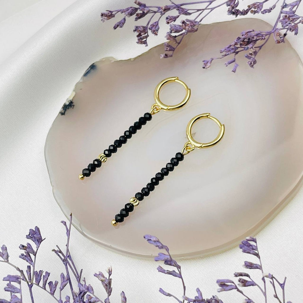 Серьги длинные из черной Шпинели