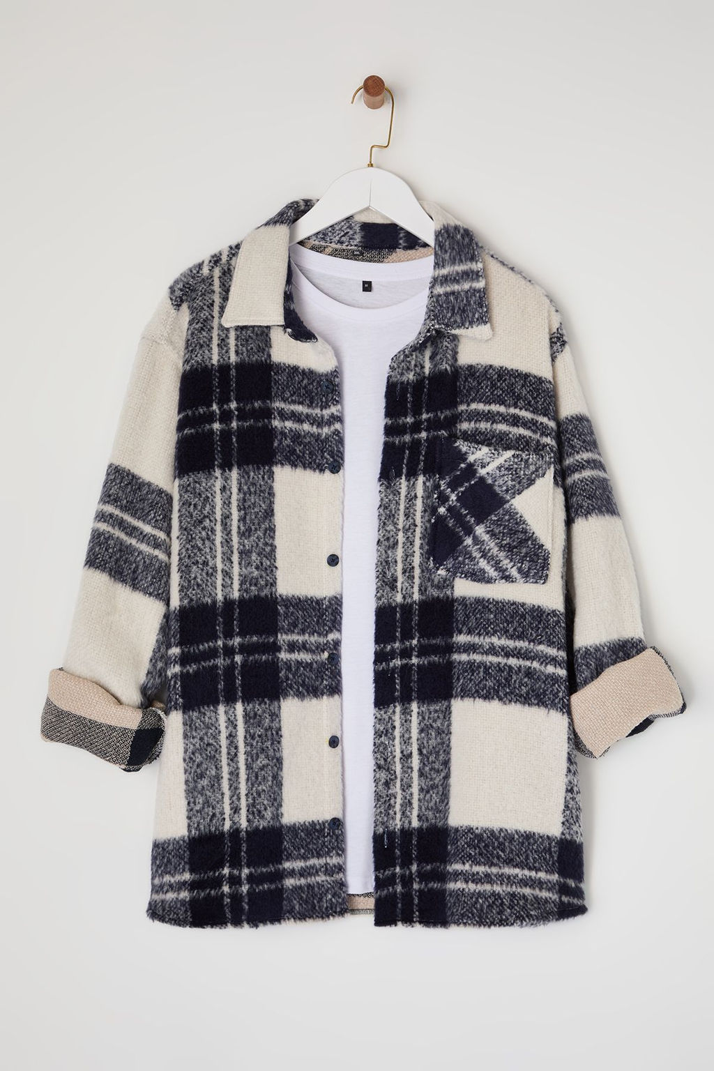 TRENDYOL MAN Ekru Unisex Oversize Fit K?sl?k Kareli Oduncu Gomlek Ceket TMNAW25GO00024 - Trendyolmilla фото 15