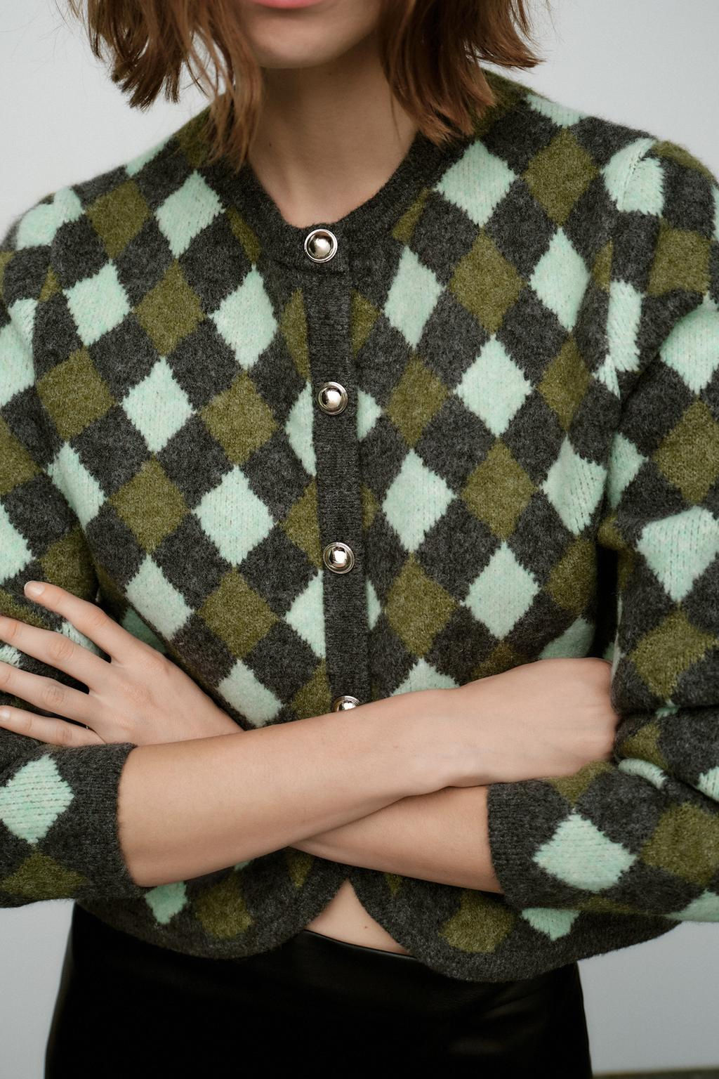 KNIT DIAMOND JACQUARD CARDIGAN - Zara фото 2