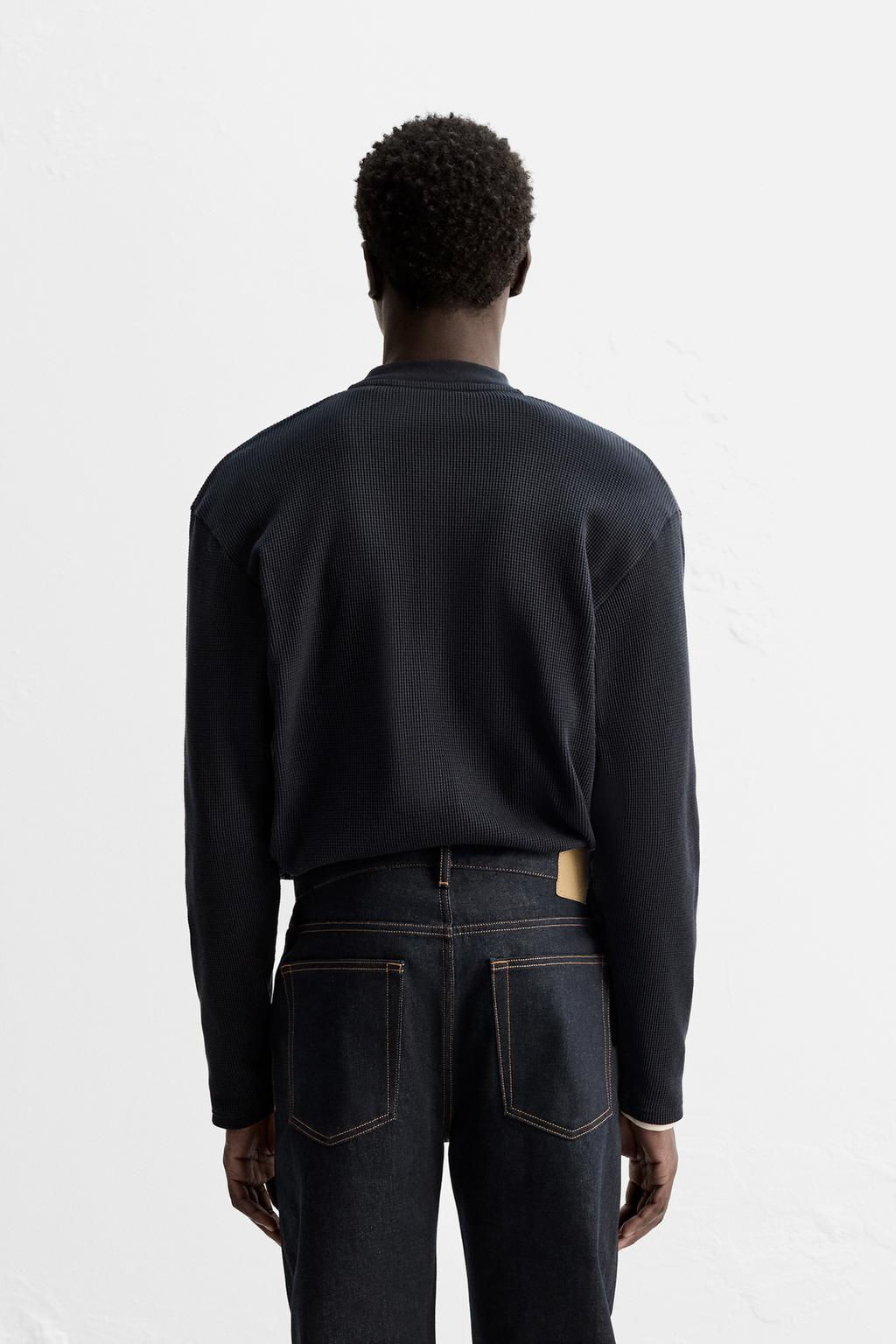 BUTTON NECK CHECK T-SHIRT - Zara фото 3