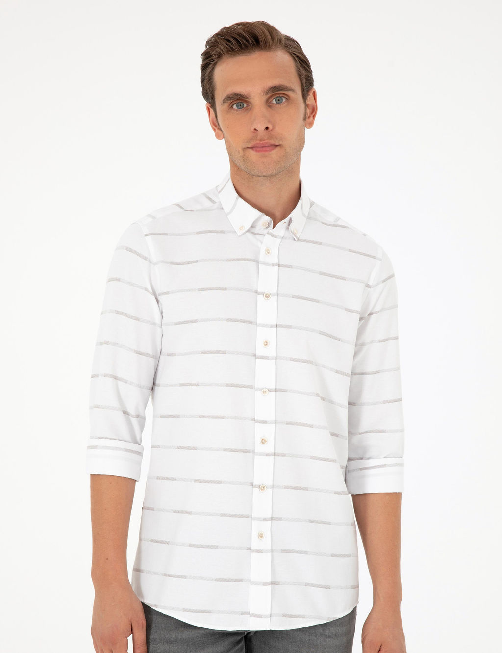 Bej Slim Fit Uzun Kollu G_mlek