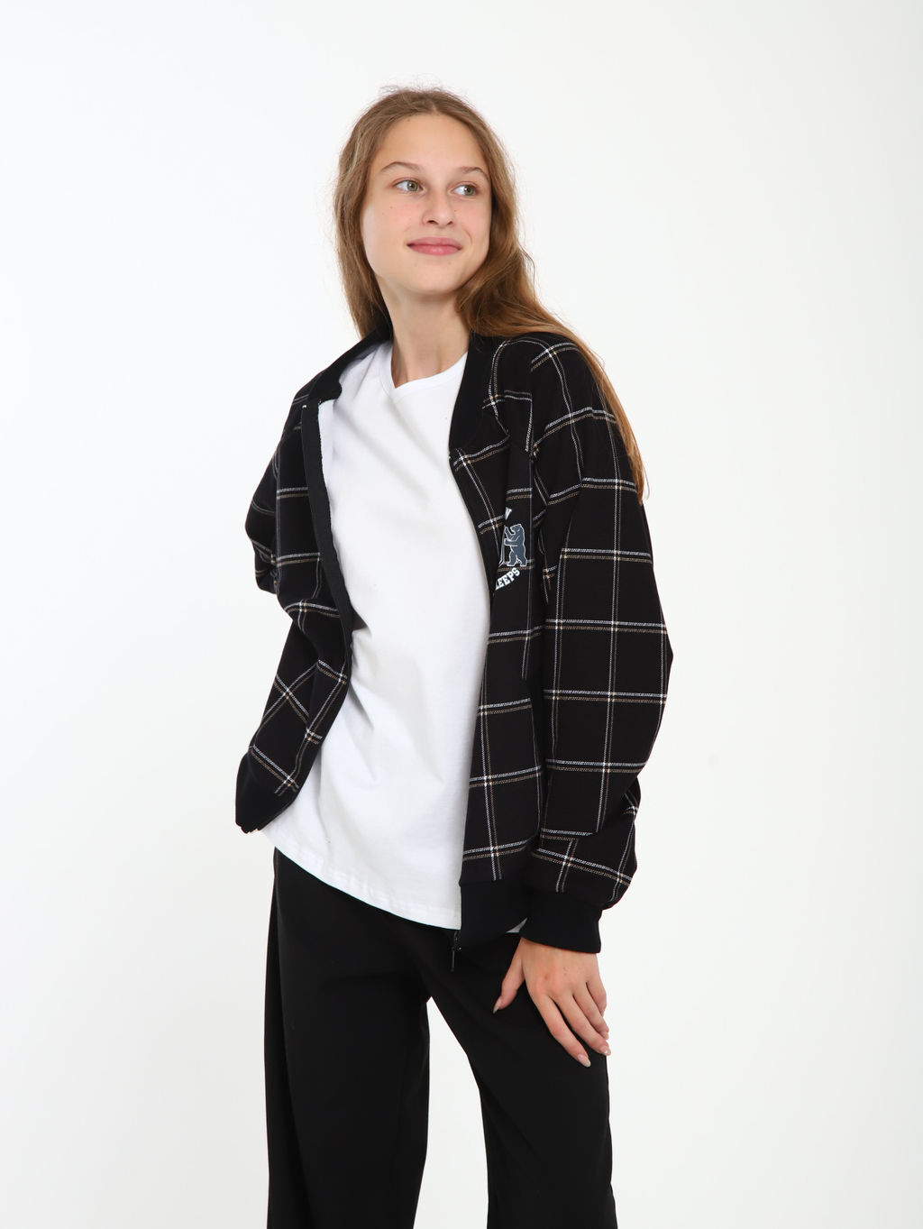 Толстовка бомбер Колледж черная клетка Ладошки  фото 19