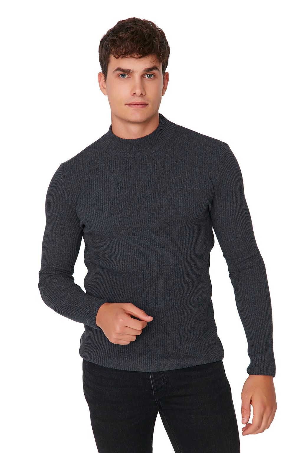 TRENDYOL MAN Ekru Slim Fit Pamuklu Yar?m Bal?kc? Yaka Fitilli Orgu Kazak TMNAW21KZ0568 - Trendyolmilla фото 34