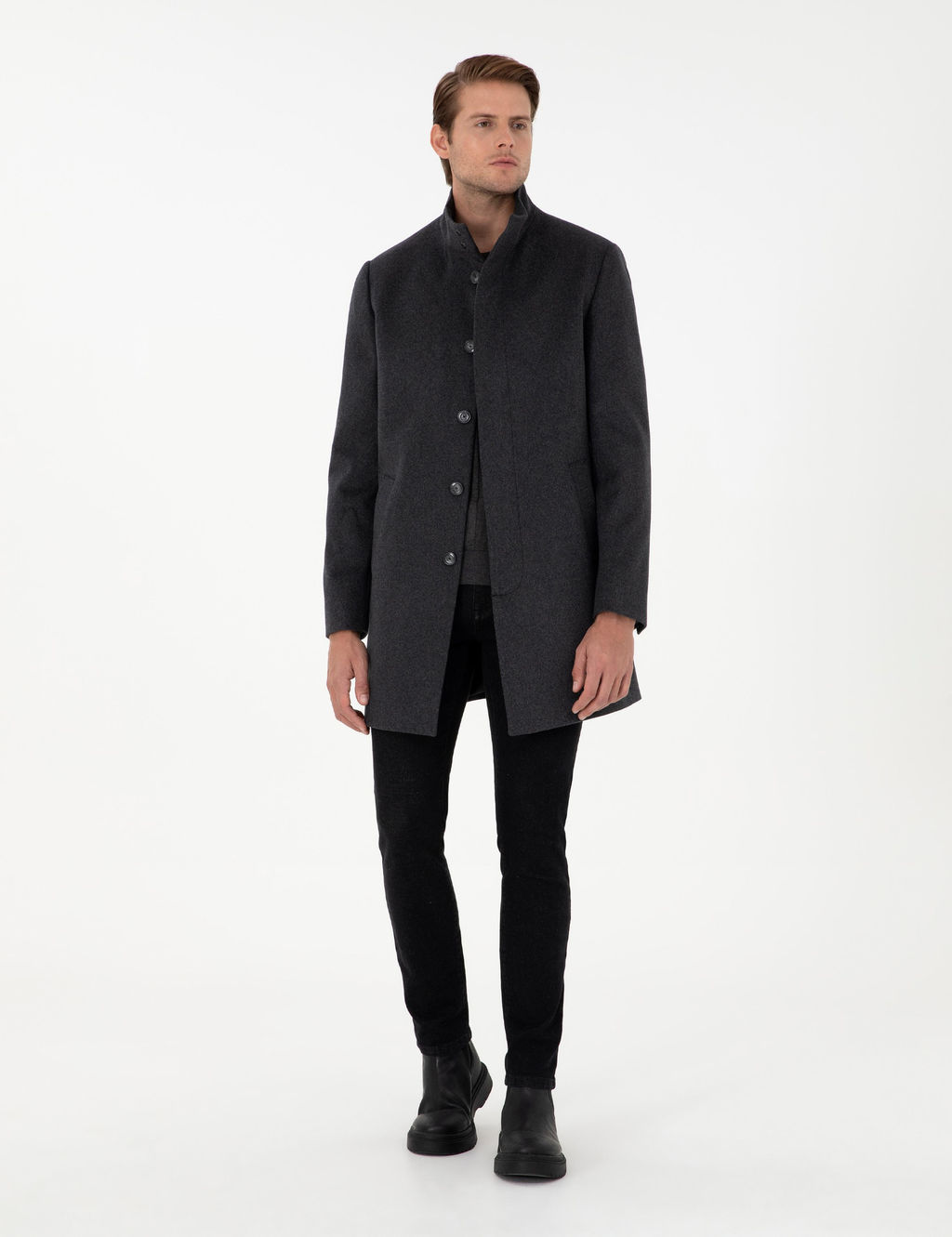 Antrasit Slim Fit Palto - Pierre cardin фото 4