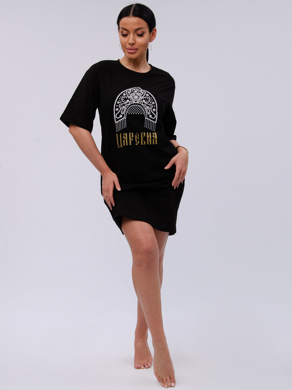 Сорочка "Царевна" чёрная, трикотаж