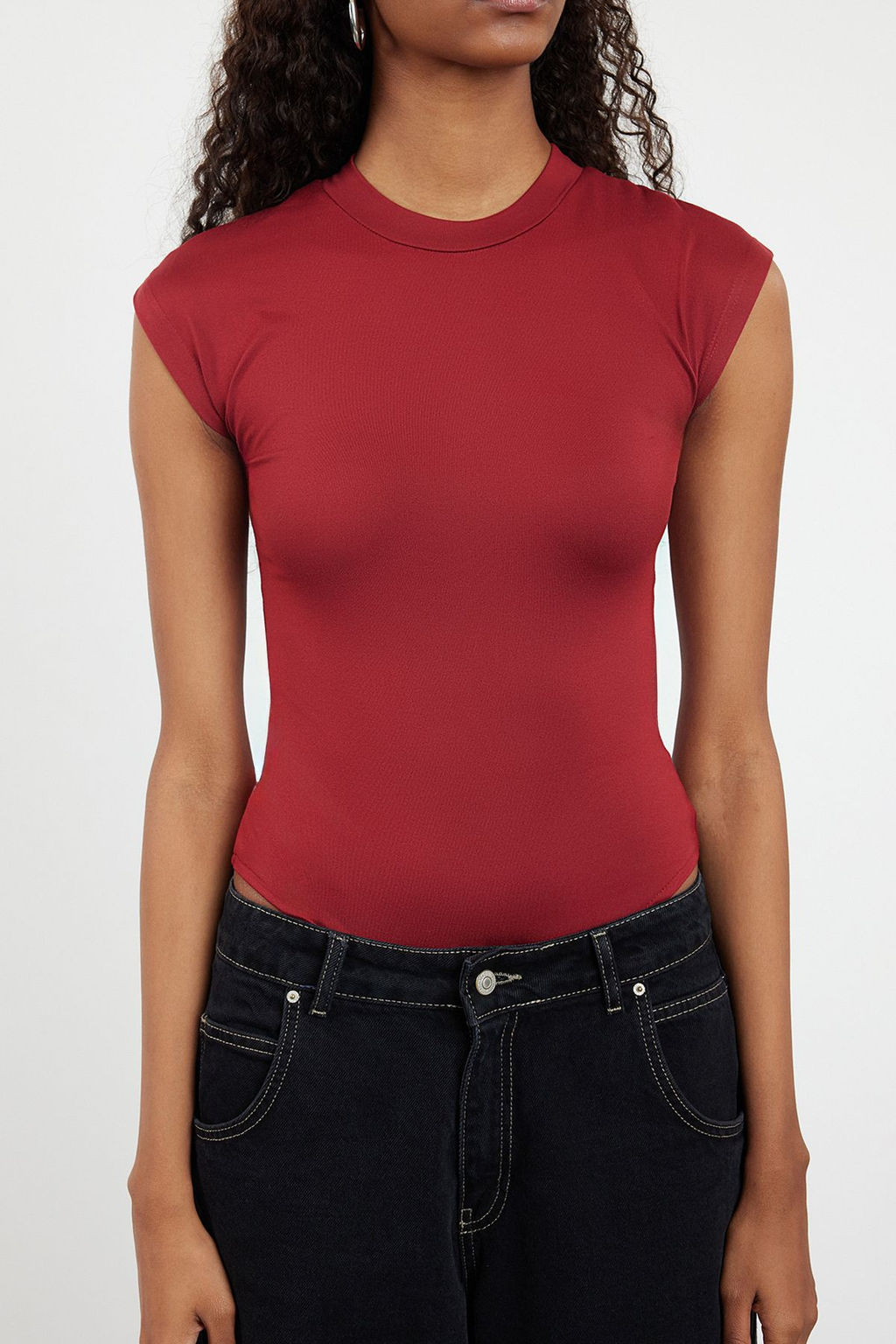 Bordo Fitted/Vucuda Oturan Uzun Kollu Dik Yaka Esnek C?tc?tl? Orme Body TWOAW25BD00003 - Trendyolmilla фото 3