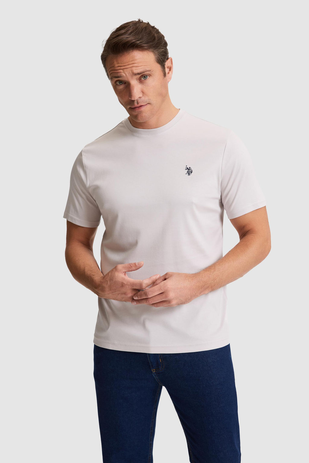 Erkek A__k Gri Regular Fit Bisiklet Yaka Basic Ti__rt