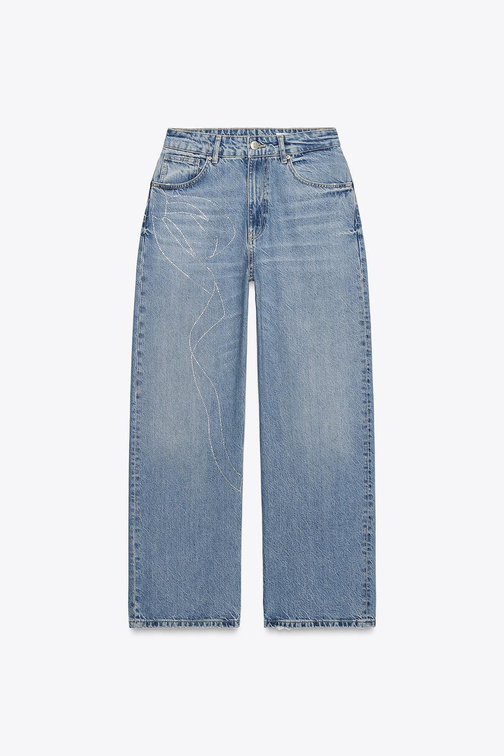 RELAXED OVERSIZE HIGH-WAIST RHINESTONE JEANS - Zara фото 5