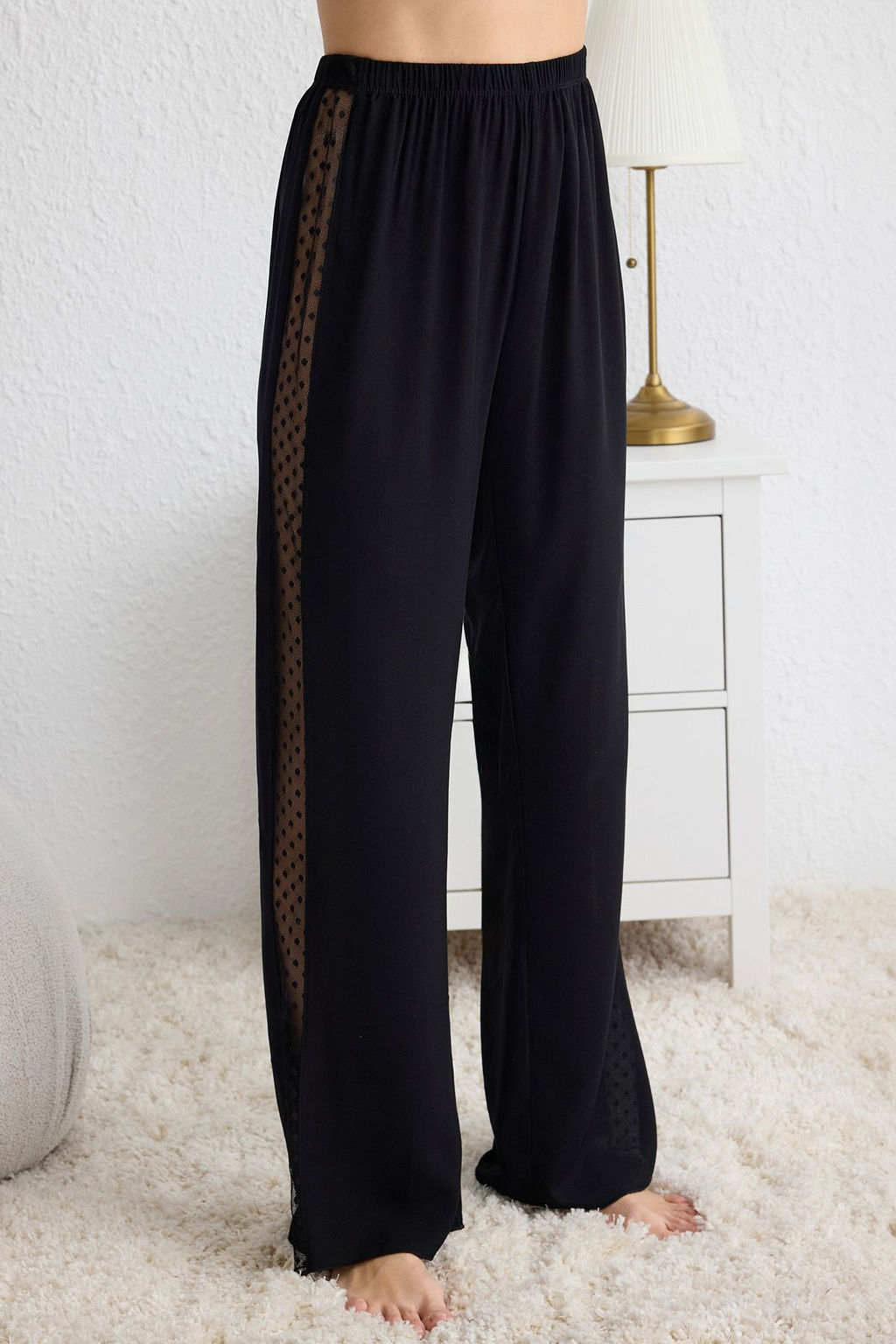 Trendyolmilla Siyah Puantiyeli Dantel Detayl? Ip Ask?l? Dokuma Pijama Tak?m? THMSS25PT00128  фото 8