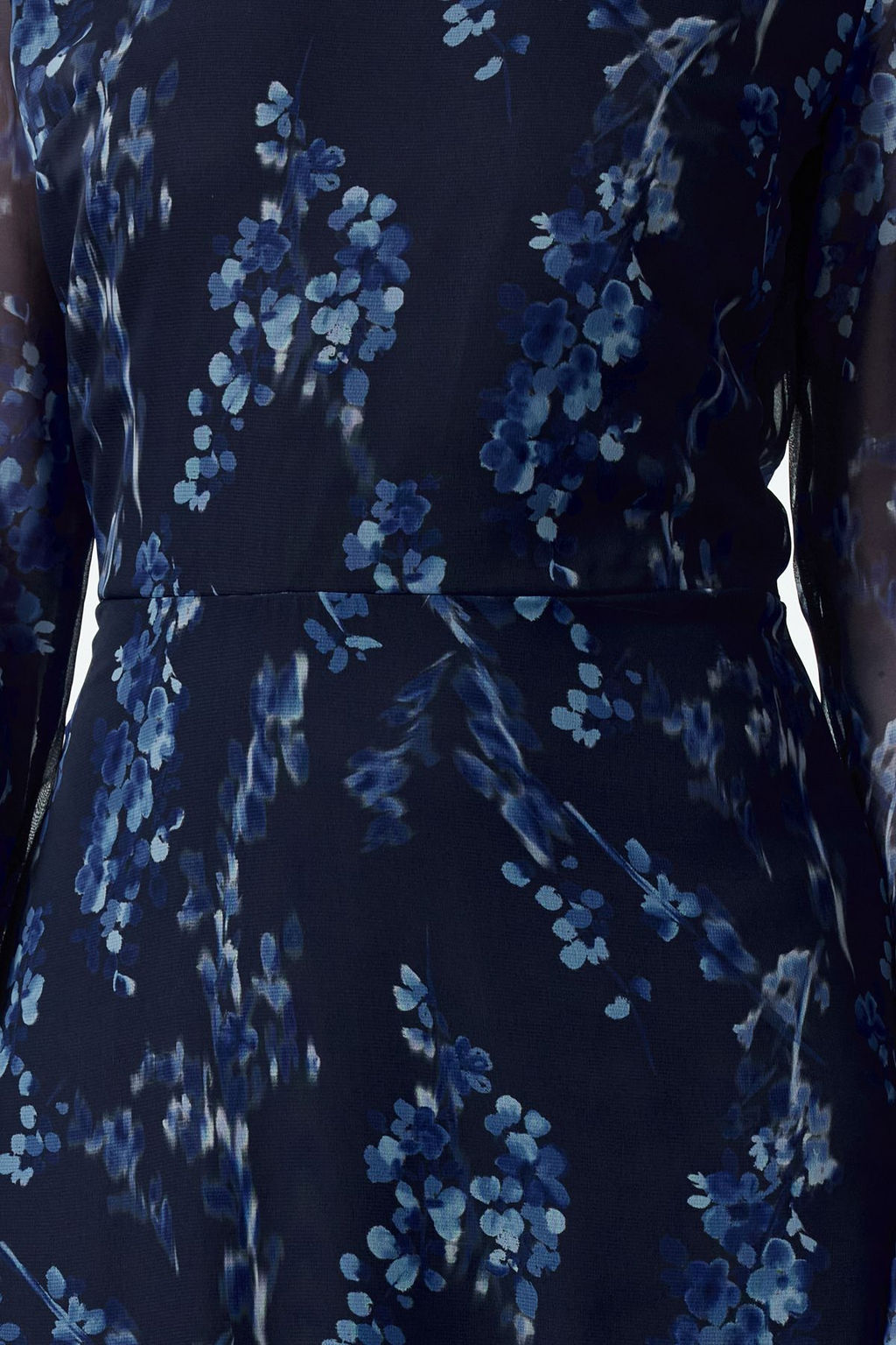 Mavi Cicek Desenli A Kesim Dik Yaka Midi Astarl? Sifon Dokuma K?sl?k Elbise TWOAW25EL00173