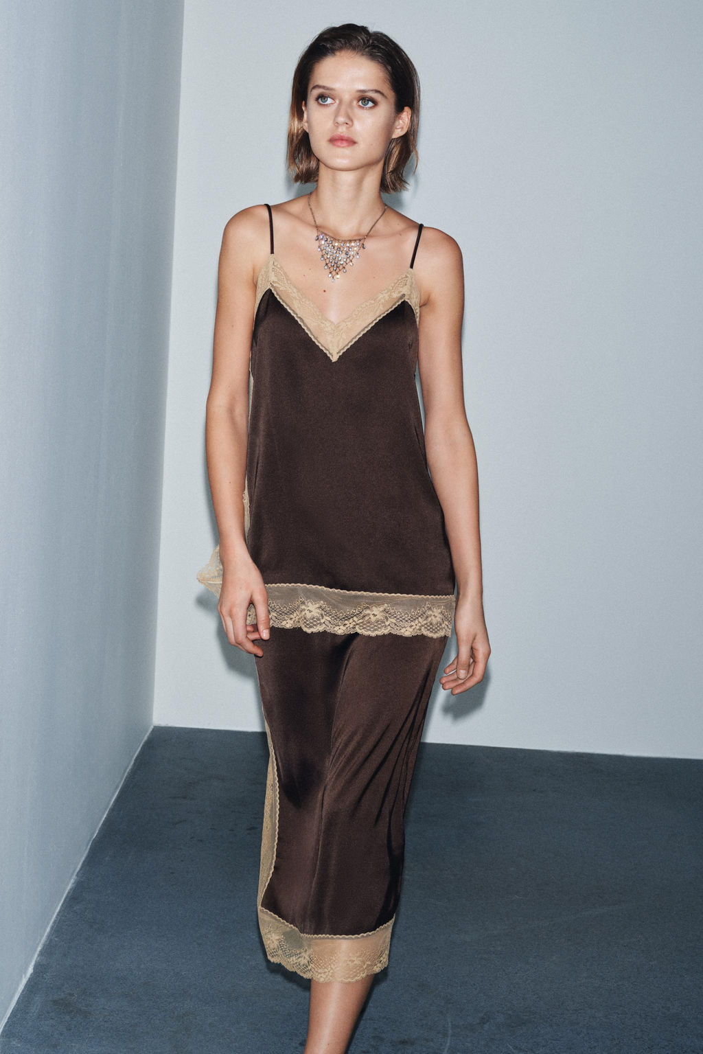 ZW COLLECTION SATIN TOP WITH LACE TRIM - Zara фото 5