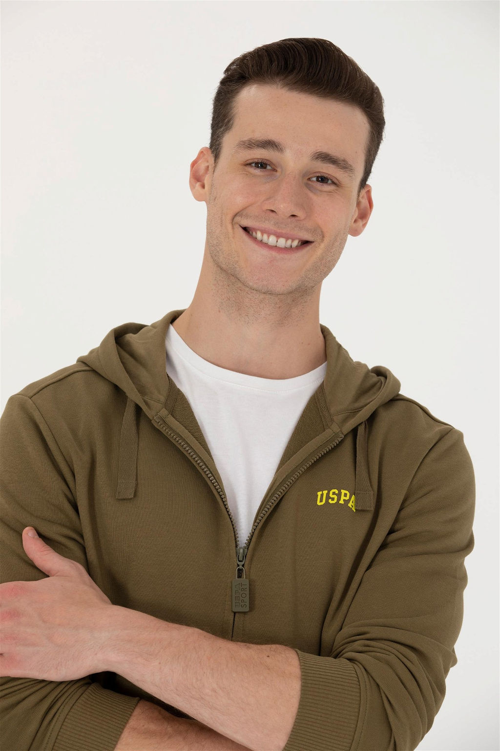 U. S. Polo Assn Мужской вязаный кардиган цвета хаки с капюшоном - U.s. polo assn фото 2