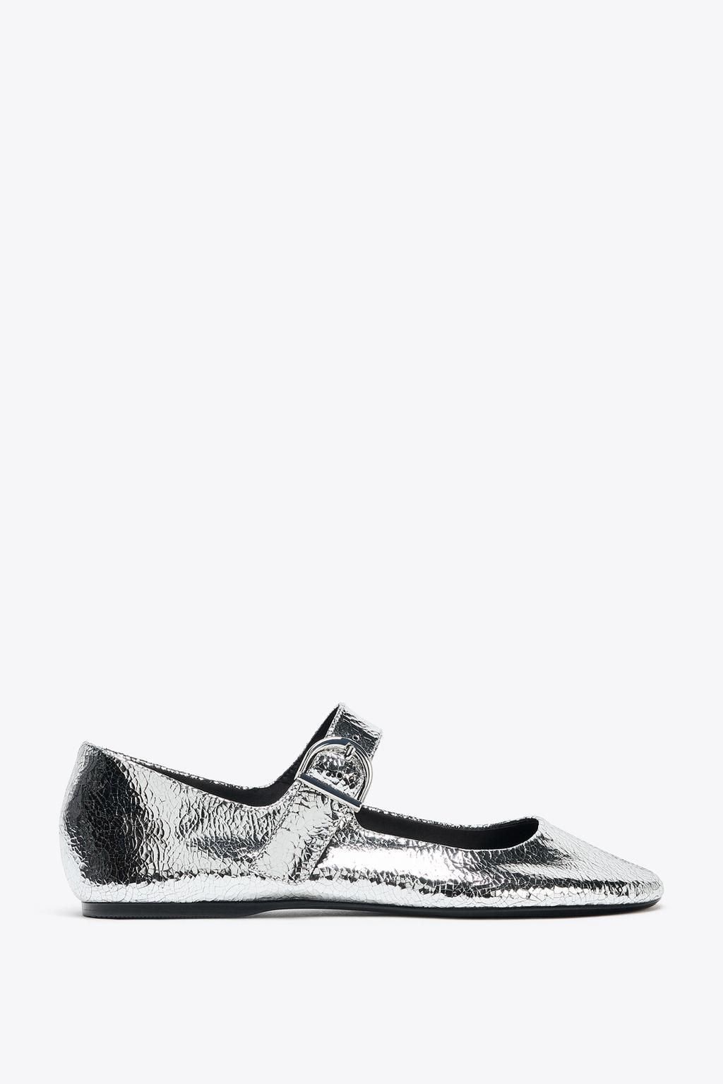 METALLIC LEATHER-EFFECT BALLERINAS - Zara фото 3