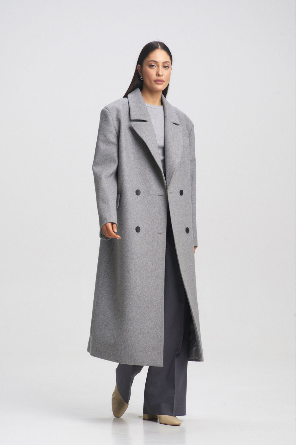 Пальто-макси из смесовой шерсти Light Grey