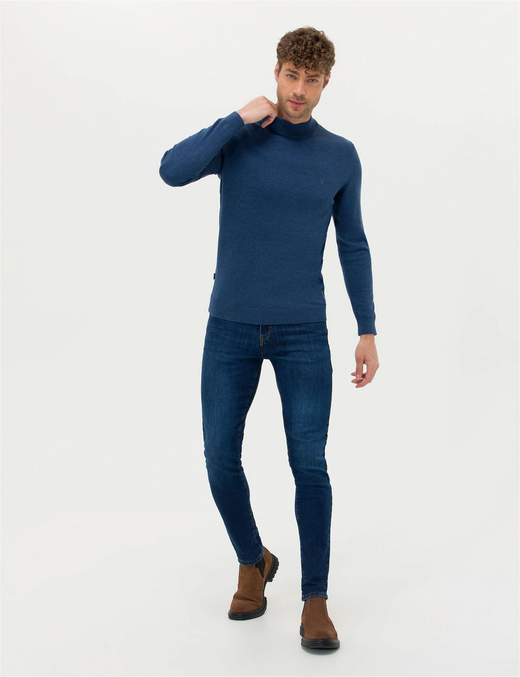 _ndigo Melanj Slim Fit Yar_m Bal_k__ Yaka Basic Triko Kazak - Pierre cardin фото 4
