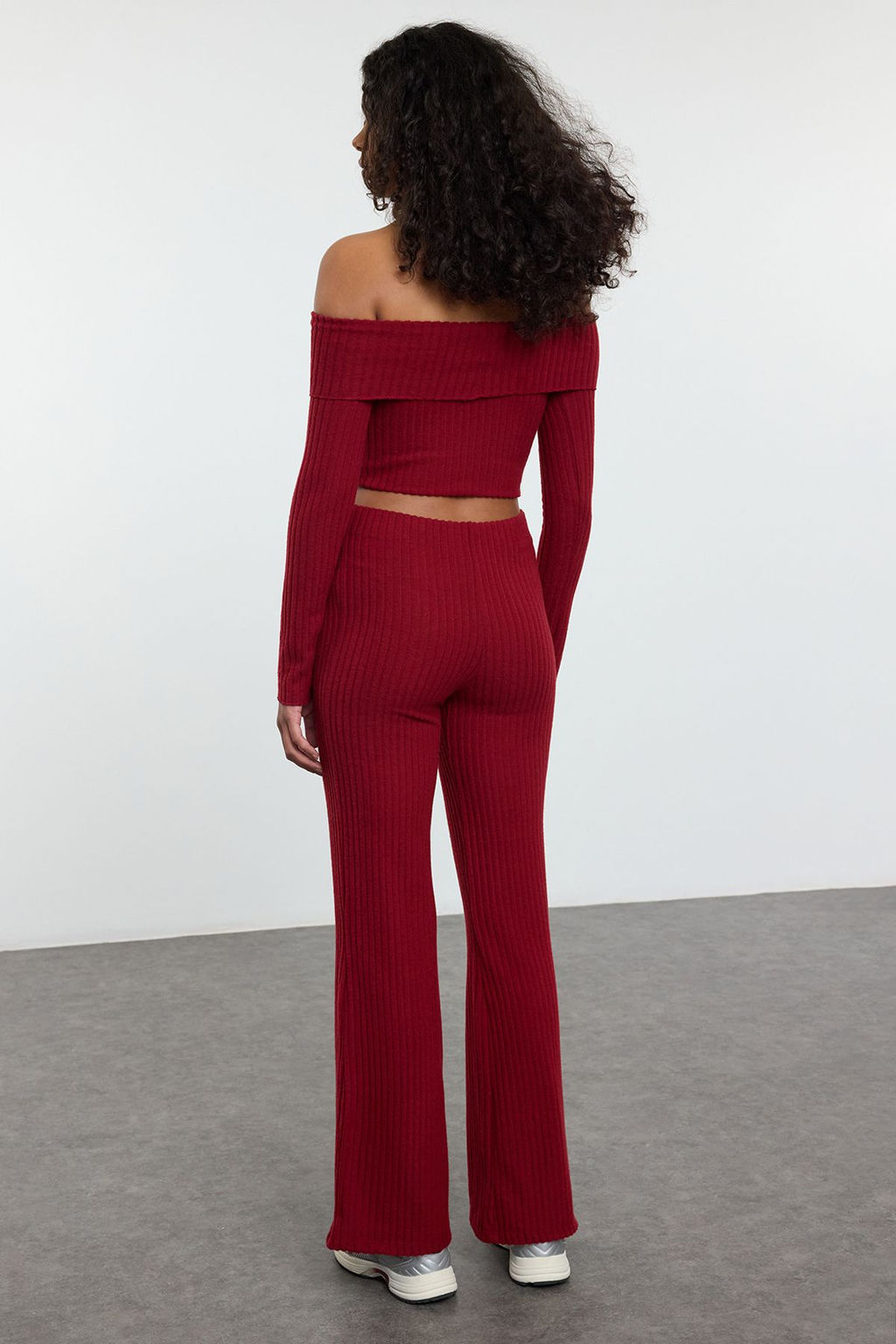 TRENDYOLMILLA Gri Melanj Yuksek Bel Esnek Fitilli Orme Pantolon TWOAW25PL00111 фото 10