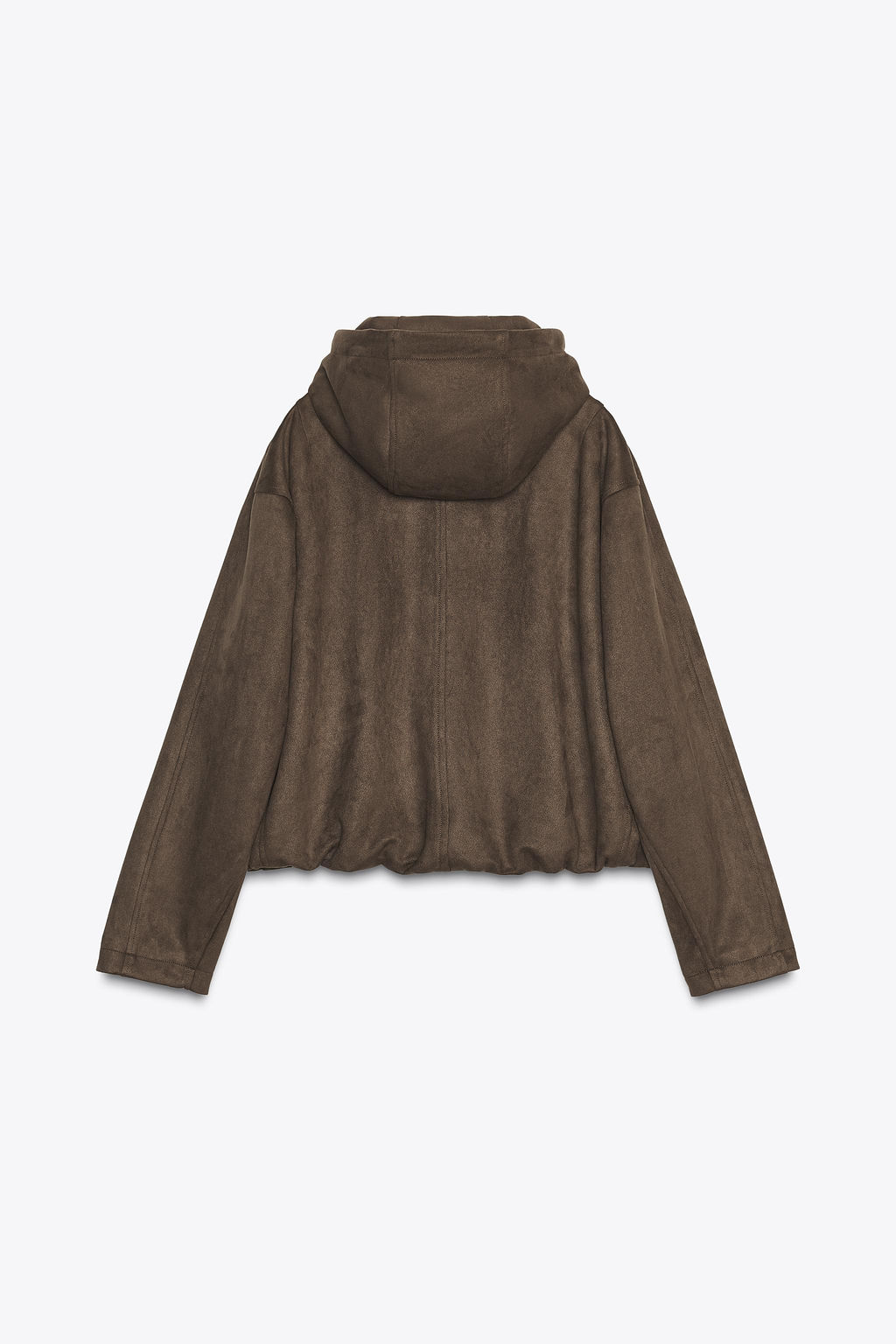 HOODED FAUX SUEDE BOMBER JACKET