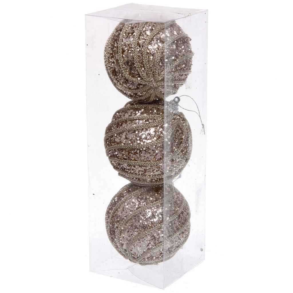 Новогодние шары "GLAME - Блестящий мир" 8 см (набор 3 шт), Шампань