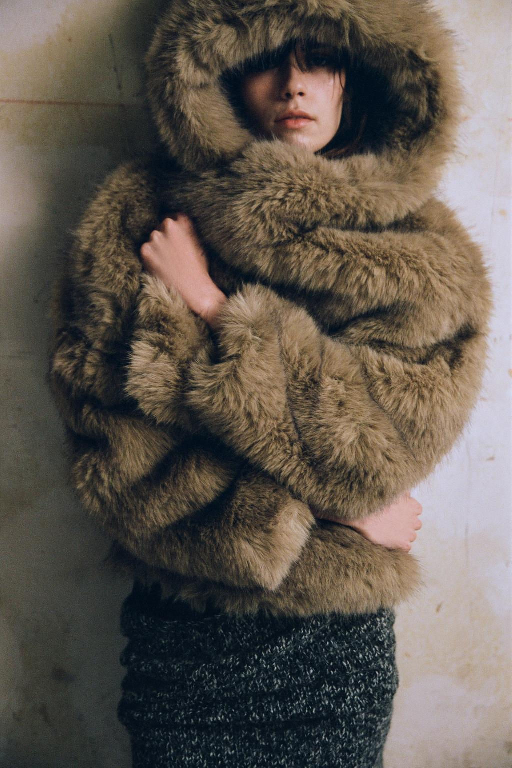 FAUX FUR HOODED COAT