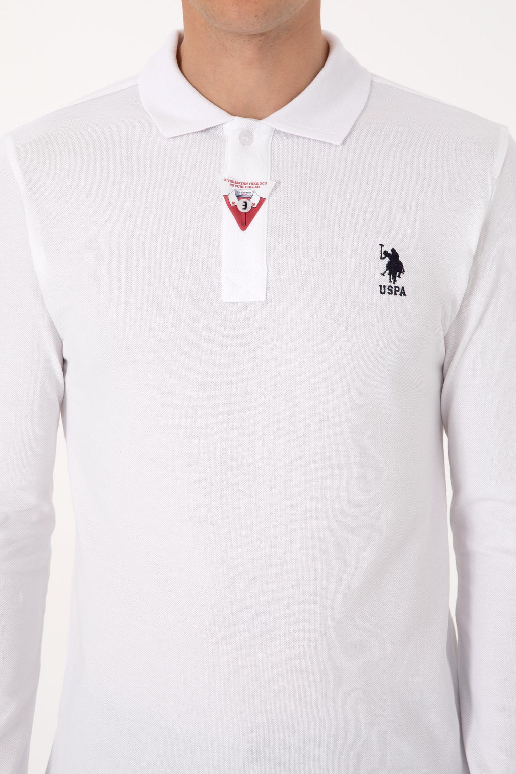 Erkek Slim Fit Polo Yaka Beyaz Basic Sweatshirt