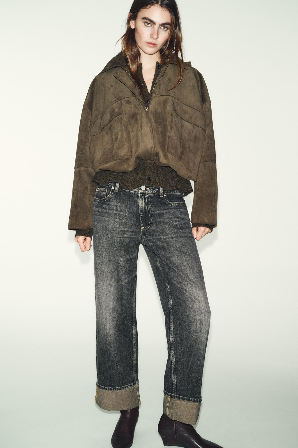 OVERSIZE FAUX SUEDE BOMBER JACKET WITH HOODIE