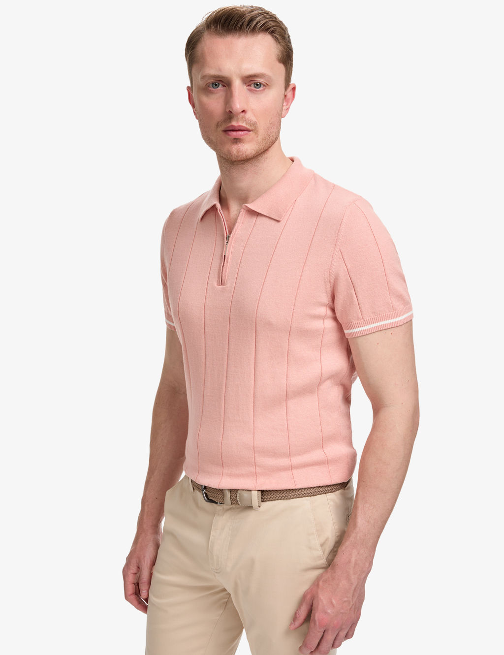 Somon Slim Fit %100 Pamuk Fermuarl_ Polo Yaka Triko Ti__rt